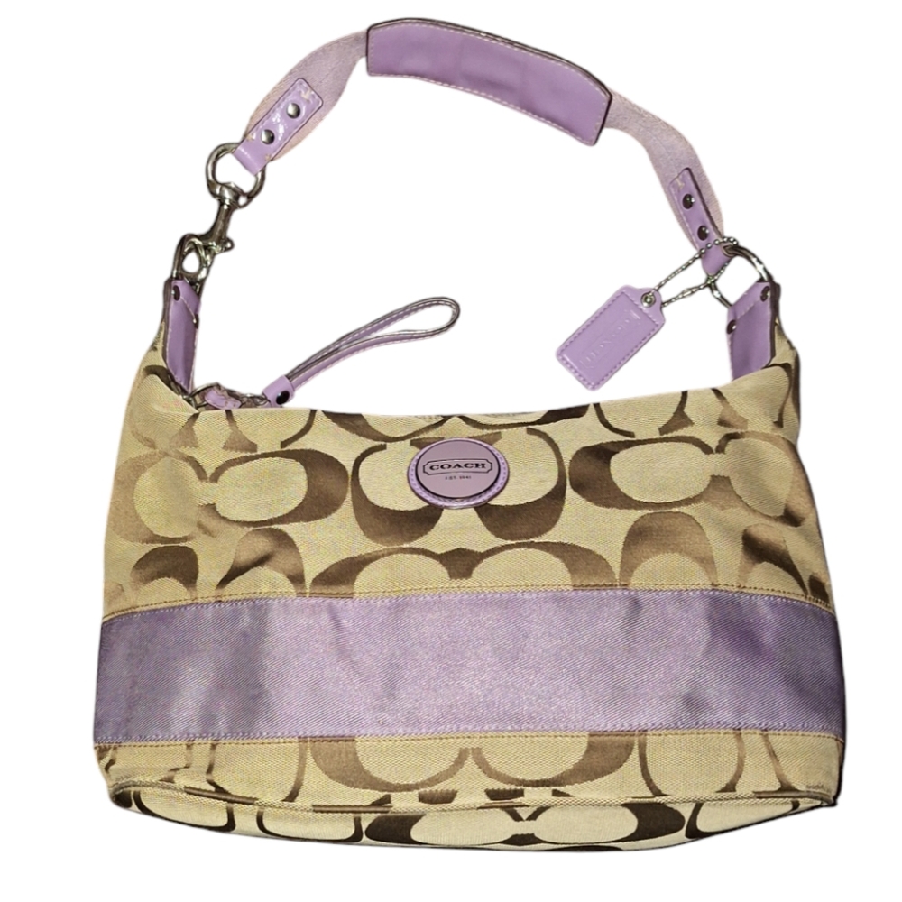 Coach Signature Canvas Hobo with Lavender Accent